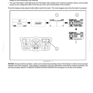 May include: Diagram of a machine display with two visualization modes. The operating mode shows external camera images, while the user mode displays operation history. Includes a control panel with various icons and a "CASE CONSTRUCTION" logo.