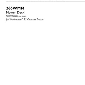 Puede incluir: Un manual del operador para la plataforma de corte 266WMM para tractor compacto Workmaster 25. La cubierta blanca presenta texto negro que dice Original Instructions, Operator's Manual, PIN YJWR00001 and above, n&uacute;mero de pieza 51501505 y New Holland Agriculture.