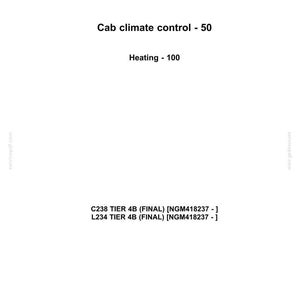 May include: A white document with the "NEW HOLLAND CONSTRUCTION" logo at the top. Text includes "Cab climate control - 50" and "Heating - 100". Below are model numbers and a date.