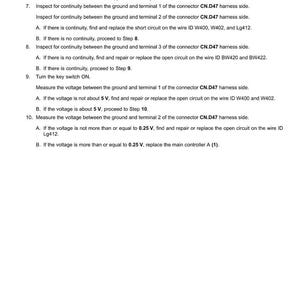 Op de afbeelding: Een pagina uit een handleiding voor elektrische systemen met foutcodes. De tekst bevat instructies voor het meten van weerstand en spanning, en het controleren van continu&iuml;teit. Het document is gedateerd 04/02/2016.