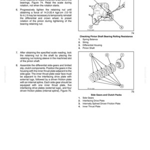 May include: A technical manual page titled Section 25 - Front Axle-Four Wheel Drive, Chapter 1. It features two black and white diagrams showing a pinion shaft bearing rolling resistance check and side gears with clutch packs, including numbered parts.