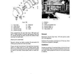 Op de afbeelding: Diagram van elektrische apparatuurcomponenten, waaronder een schijnwerper en een batterij, met labels en illustraties. De afbeelding geeft instructies voor onderhoud en installatie, met metingen in cm.