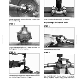 May include: A black and white technical diagram with step-by-step instructions for replacing a universal joint. The diagram includes close-up images of tools and components, with accompanying text descriptions for each step. The text includes the words "Replacing A Universal Joint".
