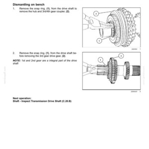 May include: Diagram illustrating the disassembly of a transmission drive shaft. The image shows step-by-step instructions with numbered components and labels. Text includes "Remove the snap ring" and "3rd/4th gear coupler".