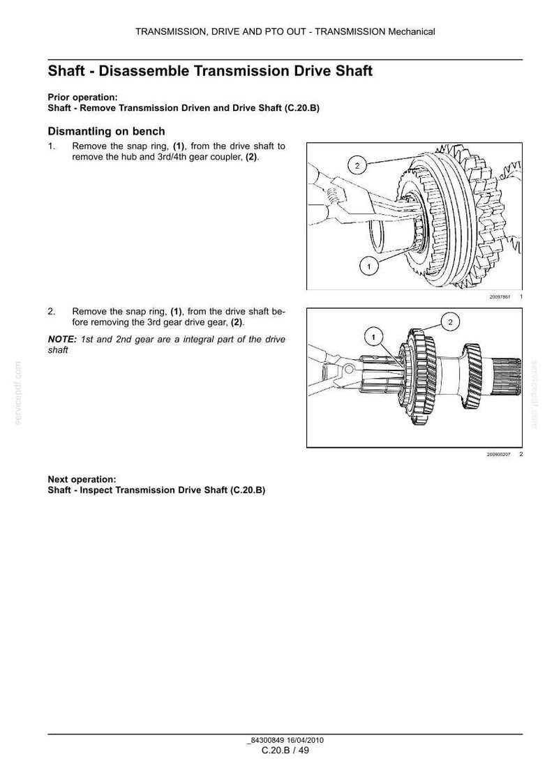 May include: Diagram illustrating the disassembly of a transmission drive shaft. The image shows step-by-step instructions with numbered components and labels. Text includes "Remove the snap ring" and "3rd/4th gear coupler".