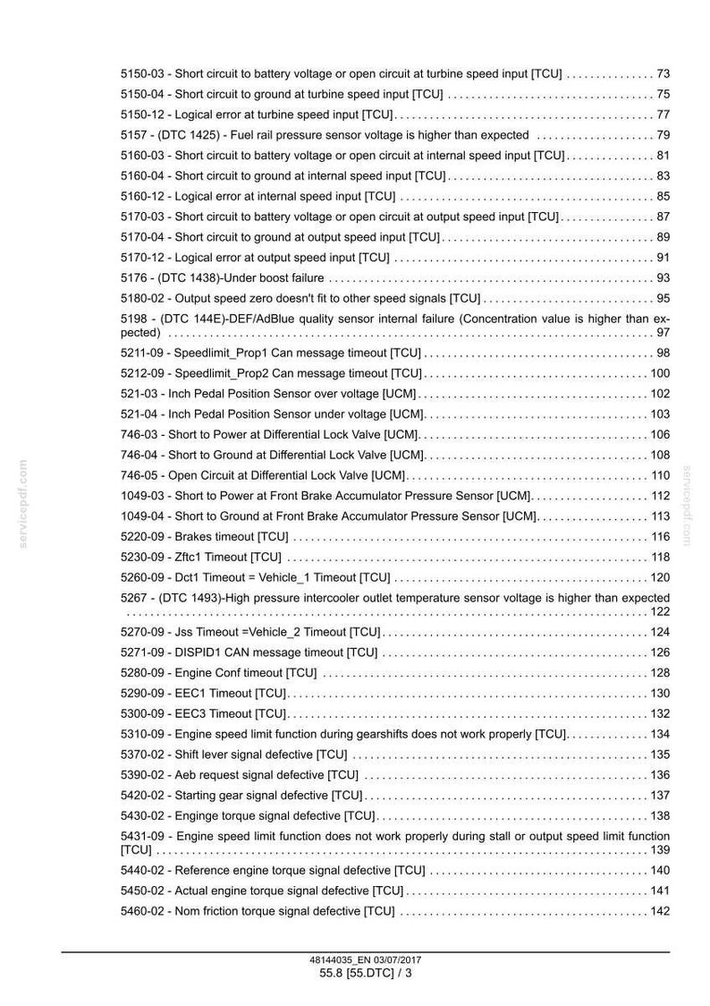 May include: A diagnostic report page with a list of error codes and descriptions, including issues related to speed input, voltage, and sensor failures. The document is dated 03/07/2017.