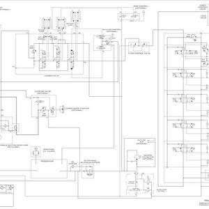 May include: A detailed black and white hydraulic schematic diagram for a tractor loader. The diagram includes various components such as valves, pumps, and filters, connected by lines. Text at the bottom indicates the schematic is for a specific model.