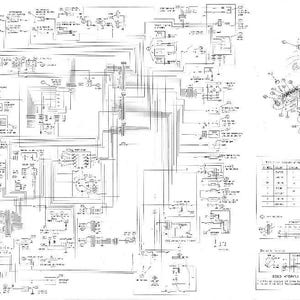 K&ouml;nnte beinhalten: Ein detailliertes technisches Diagramm, wahrscheinlich ein elektrischer Schaltplan, mit zahlreichen Linien, Symbolen und Komponenten. Enth&auml;lt eine Explosionszeichnung und eine Tabelle mit Spezifikationen. Das Bild ist in Schwarzwei&szlig;.