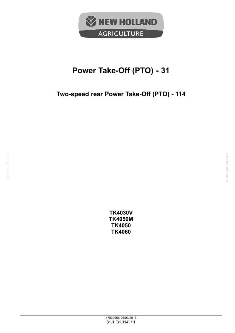 May include: A white document featuring the "NEW HOLLAND AGRICULTURE" logo. Text includes "Power Take-Off (PTO) - 31", "Two-speed rear Power Take-Off (PTO) - 114", and model numbers TK4030V, TK4050M, TK4050, and TK4060.