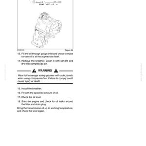 May include: Diagram of an engine component with a level gauge, labeled "1000 Hour Maintenance." Instructions include filling oil, removing the breather, and checking oil levels. A warning about safety glasses is also present.
