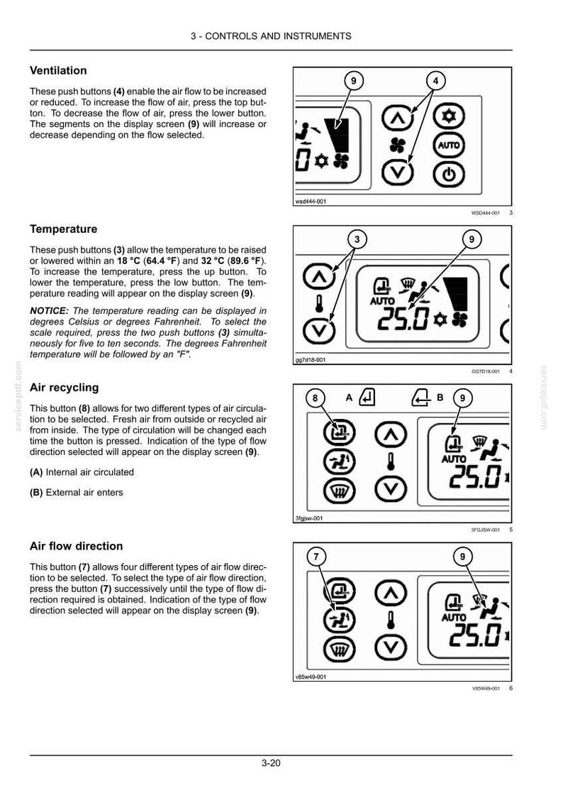 May include: Diagram of a vehicle's climate control system, including buttons for ventilation, temperature, air recycling, and air flow direction. The display shows temperature in Celsius and Fahrenheit.