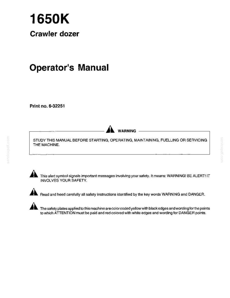 May include: A white Operator's Manual for a 1650K Crawler dozer. The manual includes safety warnings and instructions. The text is in black, with yellow and red accents.