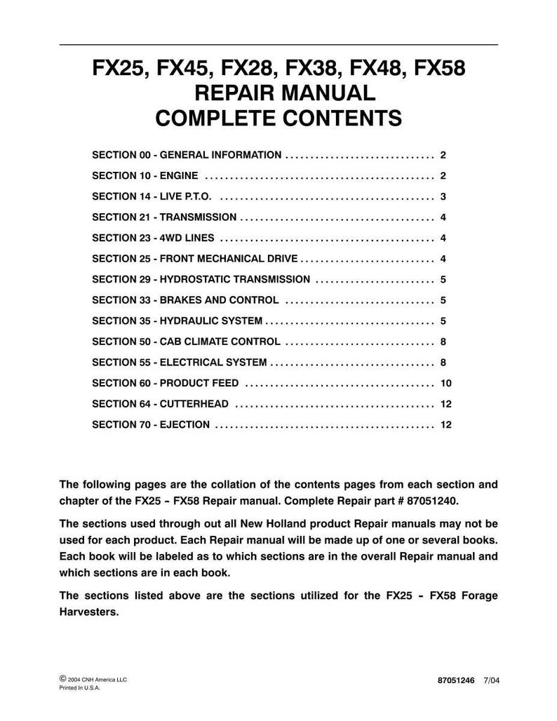 New Holland Fx25, Fx45, Fx28, Fx38, FX48, FX58 Forage Harvester Service Repair Workshop Manual | Instant PDF Download image 3