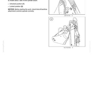 May include: Diagrams illustrating working operations for a telescopic dipper. Figure A shows models 580ST, 590ST, and 695ST. Figure B applies to model 580ST. The diagrams show unlocked and locked positions of the pin.