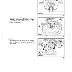 Puede incluir: Una p&aacute;gina de manual t&eacute;cnico titulada SECTION 58 - MOWER - CHAPTER 4, que presenta tres dibujos lineales en blanco y negro de un conjunto de caja de cambios de cortac&eacute;sped. Los diagramas incluyen llamadas numeradas para las piezas.