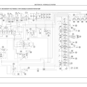 May include: A detailed hydraulic diagram for a 2WS sideshift pilot model with a variable flow-rate piston pump. The diagram is a complex network of lines, circles, and symbols, with labels and annotations. The text "SECTION 35 - HYDRAULIC SYSTEM" is at the top.
