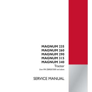May include: A white service manual with red accents. The cover lists "MAGNUM" tractor models 235, 260, 290, 315, and 340. The text "SERVICE MANUAL" is prominently displayed. The Case IH Agriculture logo is in the bottom right corner.