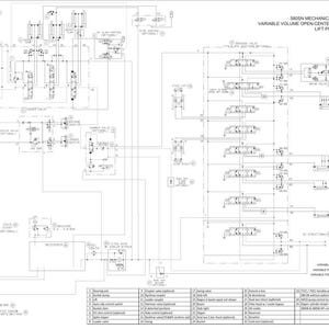 May include: A detailed hydraulic schematic diagram for S80SN mechanical backhoe controls. The diagram is in black and white, featuring lines, symbols, and text labels. The text includes "VARIABLE VOLUME OPEN-CENTER (VVOC)" and "RAC #51422571".