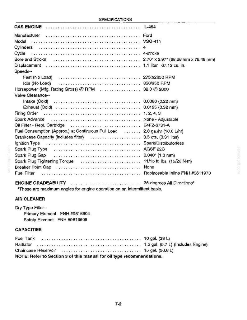 K&ouml;nnte beinhalten: Ein detailliertes Datenblatt f&uuml;r einen Ford L-454-Gasmotor. Das Dokument enth&auml;lt Informationen zu Zylindern, Bohrung und Hub (68,68 mm x 75,48 mm), Hubraum und Kraftstoffverbrauch. Enth&auml;lt auch Luftfilter und Kapazit&auml;ten.