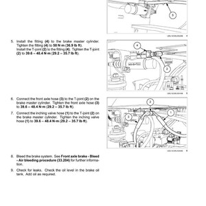 May include: Diagram of hydraulic service brakes, showing connections of hoses and fittings to the brake master cylinder. Includes torque specifications in foot-pounds. Text includes instructions for installation and bleeding the brake system.