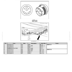 May include: Diagram of wire connectors for electrical systems, including a component diagram for a 10 760 Bu tow behind. The diagram includes a connector labeled X-101, with a table detailing pin connections, wire descriptions, and color sizes.