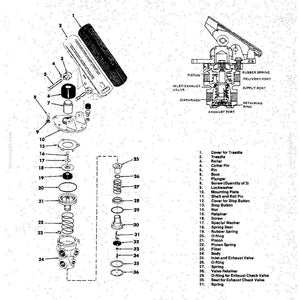 May include: Technical diagram of a foot brake valve, disassembled and labeled. Components include a treadle, piston, springs, and various valves. The diagram is black and white with detailed part numbers and names.