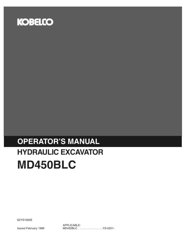 Kobelco MD450BLC Hydraulic Excavator Operator Owners Operation Manual | Instant PDF Download image 2