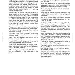 May include: A page from an equipment manual with the title "MOZELT MAGNET" and the word "ACCESSORIES" at the top. The page contains safety instructions and warnings about the use of the magnet, including operating temperatures and electrical safety.