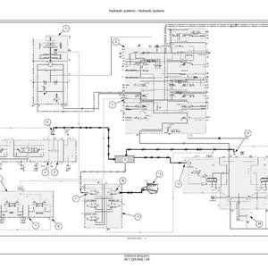 May include: A detailed technical diagram of a hydraulic system, rendered in black and white. The diagram features various components, lines, and symbols, with numbered callouts. The title "Hydraulic systems" is at the top.