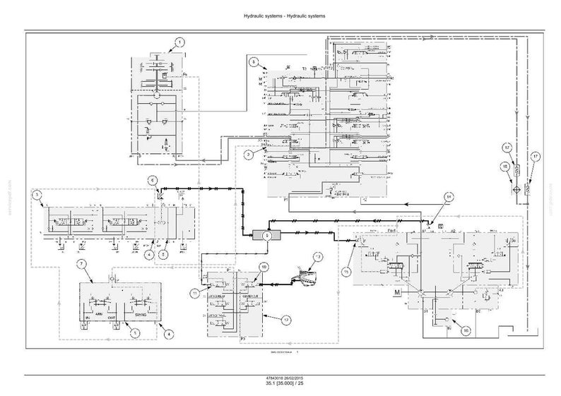 May include: A detailed technical diagram of a hydraulic system, rendered in black and white. The diagram features various components, lines, and symbols, with numbered callouts. The title "Hydraulic systems" is at the top.