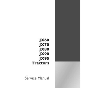 May include: A service manual for JX60, JX70, JX80, JX90, and JX95 tractors. The cover is primarily white with a dark gray vertical band on the right. The text includes "Tractors" and "Service Manual", along with the Case IH Agriculture logo.