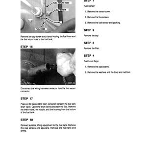 May include: A black and white diagram illustrating the disassembly of a fuel system. The image includes close-up photos of fuel lines, screws, and a fuel sensor, with accompanying text instructions. The document is printed in the USA.