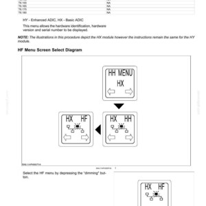 May include: Diagram of an electronic module instrument control unit. The diagram shows the HF Menu Screen Select Diagram with labeled boxes and arrows. Text includes "HF Menu" and "HX".