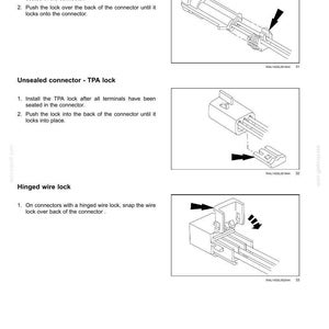 May include: Diagrams showing electrical connector assembly. Includes instructions for sealed connector wire lock, unsealed connector TPA lock, and hinged wire lock. Text includes "Electrical systems - Harnesses and connectors."