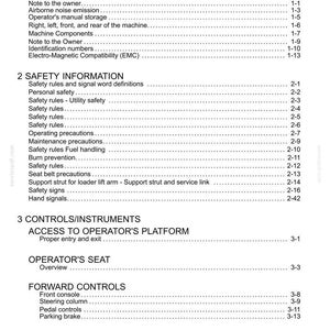 May include: A white document page with the title "Contents" at the top. The document lists sections such as "General Information", "Safety Information", and "Controls/Instruments", with corresponding page numbers.