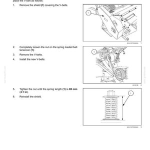 May include: Diagram illustrating the replacement of V-belts on a MegaCutter 512. Instructions include removing the shield, loosening the nut, removing and installing belts, and tightening to a spring length of 3.1 inches.