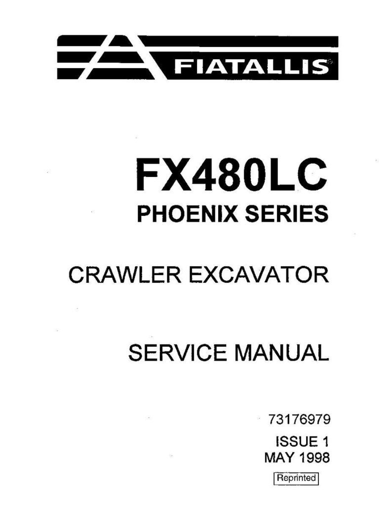 May include: A white service manual with black text. The cover features the Fiatallis logo, the model name FX480LC, and the words "Phoenix Series" and "Crawler Excavator". The manual is labeled "Service Manual".