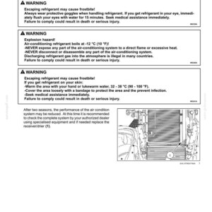 Pu&ograve; includere: Una pagina di manuale tecnico intitolata 7-MAINTENANCE, che descrive le istruzioni per la sostituzione del filtro essiccatore dell'aria condizionata. Include tre riquadri di avvertenza sui rischi del refrigerante e un disegno tecnico.