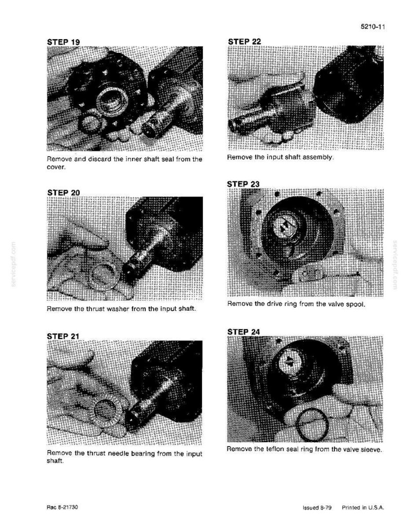 May include: A black and white technical diagram with step-by-step instructions for mechanical assembly. The image shows close-up views of various components, including seals, rings, and shafts, with accompanying text labels.