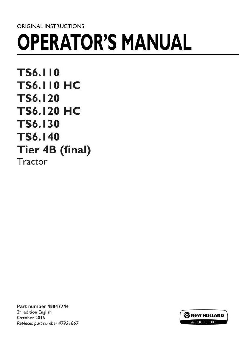 New Holland Ts6.110, Ts6.120, Ts6.130, Ts6.140 HC Tier 4B (slutgiltig) Traktorförarens bruksanvisning | Direkt PDF-nedladdning bild 3