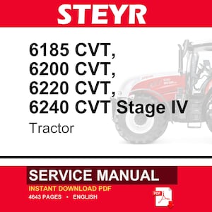 Steyr 6185 CVT, 6200 CVT, 6220 CVT, 6240 CVT Stage IV Tractor Service Reparatie Werkplaatshandboek | Directe pdf-download | Markt: Europa afbeelding 1