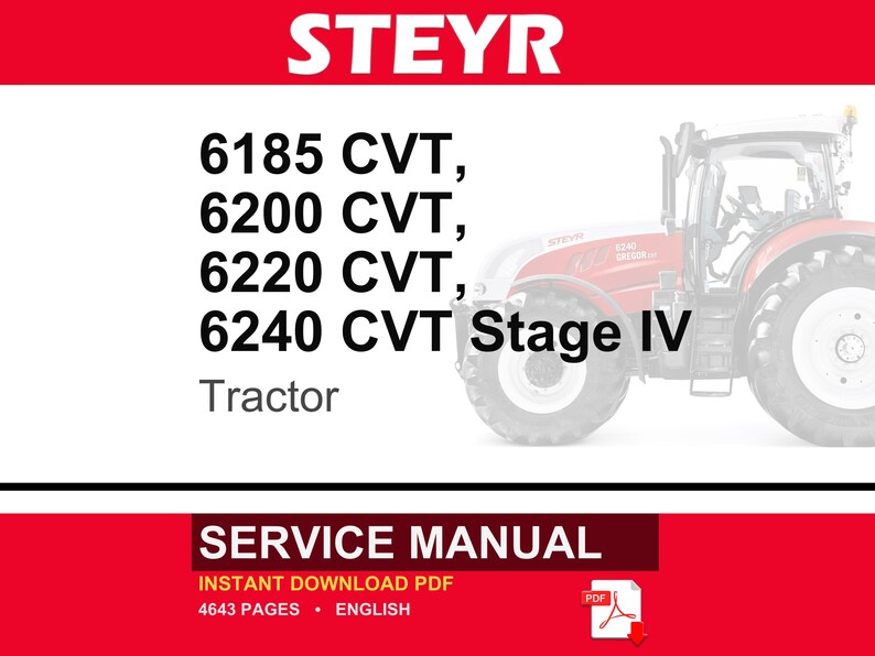 Steyr 6185 CVT, 6200 CVT, 6220 CVT, 6240 CVT Stage IV Tractor Service Reparatie Werkplaatshandboek | Directe pdf-download | Markt: Europa afbeelding 1