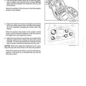 Pu&ograve; includere: Una pagina di manuale tecnico intitolata 6-WORKING OPERATIONS che descrive le impostazioni pre-operative di un trattore. Include due disegni al tratto in bianco e nero di una console di controllo con leve e manopole numerate 1, 2 e 3.