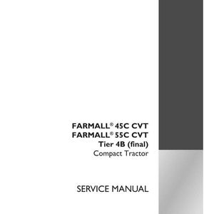 Może przedstawiać: Biała instrukcja serwisowa z tekstem "FARMALL 45C CVT, FARMALL 55C CVT, Tier 4B (final), Compact Tractor, SERVICE MANUAL." Logo Case IH Agriculture znajduje się w prawym dolnym rogu. Numer części 47851945.