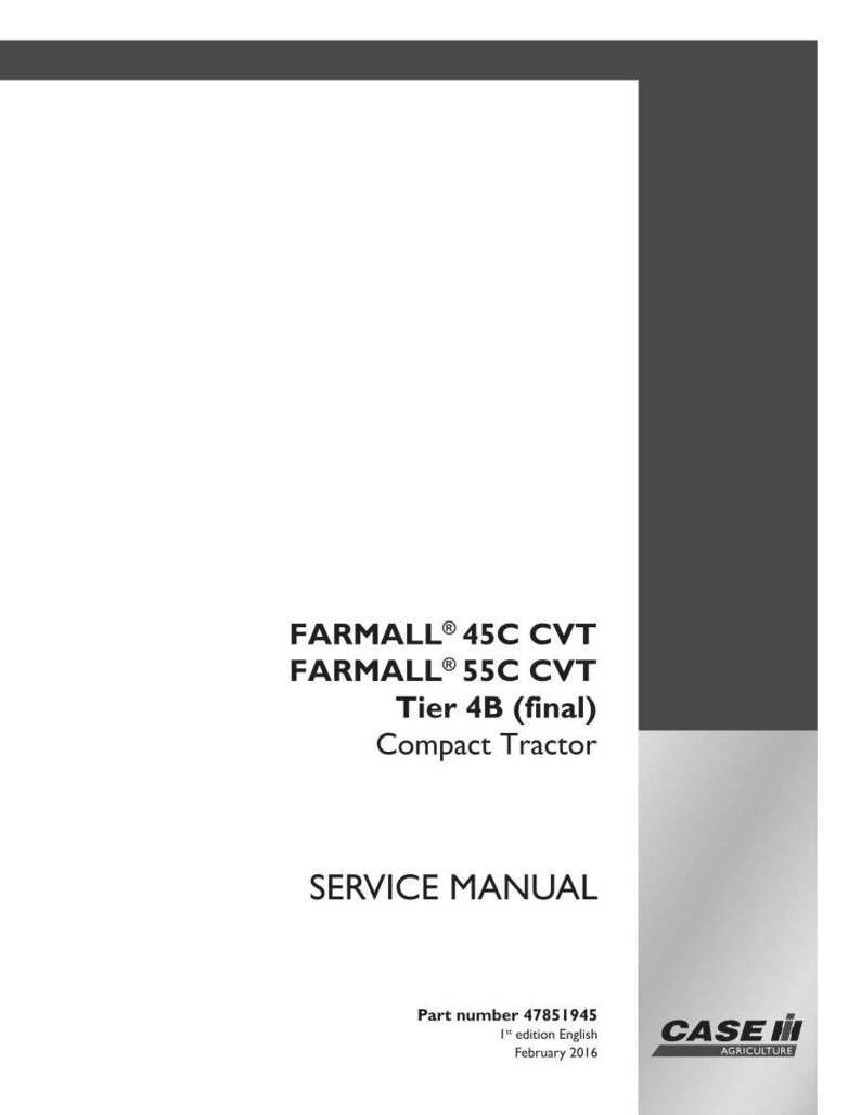 Może przedstawiać: Biała instrukcja serwisowa z tekstem "FARMALL 45C CVT, FARMALL 55C CVT, Tier 4B (final), Compact Tractor, SERVICE MANUAL." Logo Case IH Agriculture znajduje się w prawym dolnym rogu. Numer części 47851945.