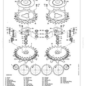May include: An exploded view technical diagram titled Outer Gathering Drums, showing mechanical components labeled 1 through 26. The black and white line drawing illustrates the assembly of drums, shafts, bearings, and fasteners for a 480FI unit.
