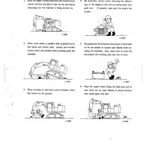May include: A technical document page titled SAFETY PRECAUTIONS FOR PREVENTIVE MAINTENANCE featuring six numbered instructional sections with black and white line drawings illustrating safety procedures for operating and maintaining heavy machinery.