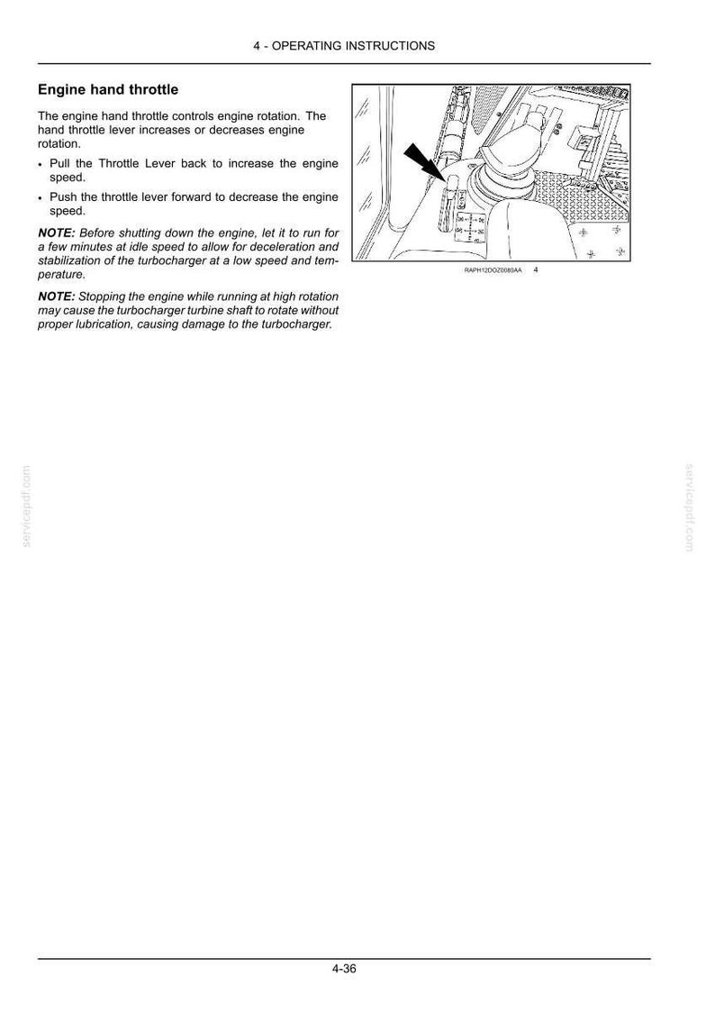 Pode incluir: P&aacute;gina de um manual de opera&ccedil;&atilde;o com o t&iacute;tulo "Acelerador manual do motor". A imagem mostra um diagrama da alavanca do acelerador e instru&ccedil;&otilde;es. O texto explica como controlar a velocidade do motor.