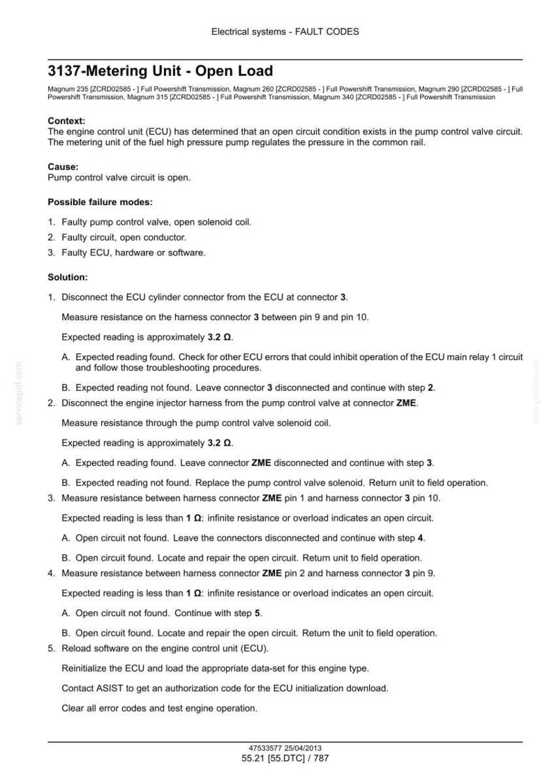 Op de afbeelding: Technisch document met foutcodes voor elektrische systemen, met name de 3137-Meetunit - Open belasting. Bevat context, oorzaken, mogelijke faalmodi en een stapsgewijze oplossing voor probleemoplossing.