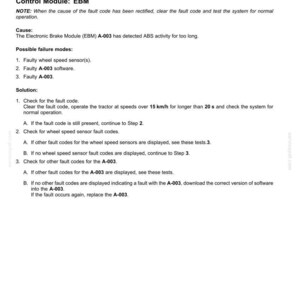 May include: A document titled "Electrical systems - FAULT CODES" with troubleshooting steps for fault code 12695, related to ABS activity. Includes possible failure modes and solutions, with instructions to check wheel speed sensors and software.